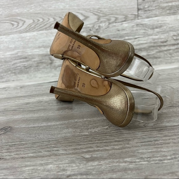 Gunmetal Made in Italy Gold Strap Open Toe Sandals Heels SIZE 39 - Picture 7 of 7